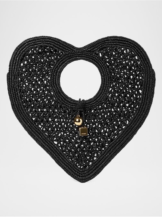 Jacquemus Handbags - Jacquemus Black Woven Heart Tote with White Tassels